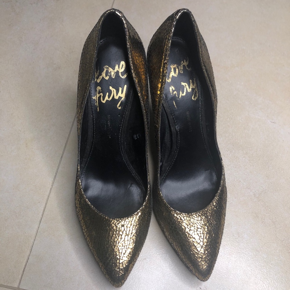 Nine West Love Fury Gold Heels